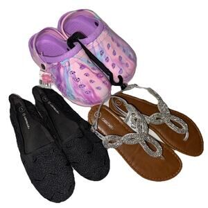 Girls Summer Shoes Size 3 Youth Slip On Flats Sandals Clogs Lot Of 3